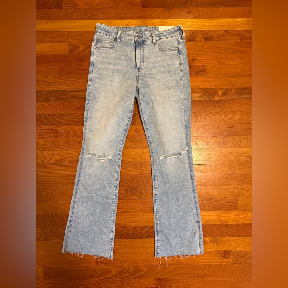 American Eagle Outfitters Light Blue Distressed Flare Jeans
